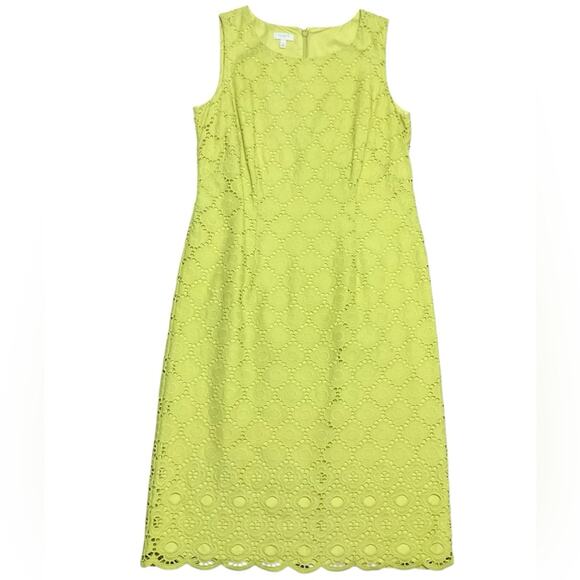 Talbots Dresses & Skirts - Talbots Women's Midi Dress Eyelet lined Scalloped Hem Green Sheath Size 6 NEW